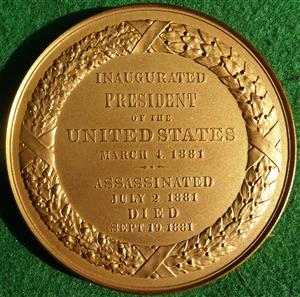 USA, James A. Garfield, President, assassinated 1881, bronze-gilt medal by Charles Barber (obv) and George Morgan (rev)