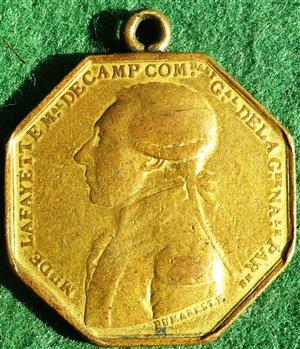 France, General Lafayette, Homage of the National Guard 1789, 3rd Battalion, 6th Division, bronze octagonal medal