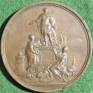 France, Louis XV, statue erected by Comitia Armorica at Rennes, bronze medal by F J Marteau, small size, struck 1754