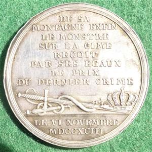 France, Execution of Philippe of Orleans 1793, silver medalet by Loos