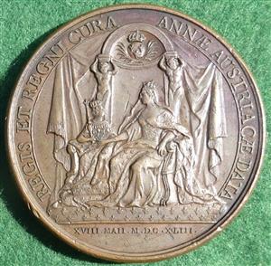 France, Louis XIV Regency of Anne of Austria 1643, bronze medal by J Mauger