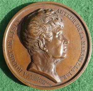 France, Rouget de Lisle, Author of La Marseillaise, bronze medal dated 1833 by Emile Rogat after David d'Angers, later striking