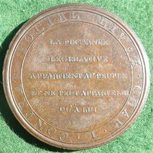 France, Jean-Jacques Rousseau, bronze medal (circa 1791), by Rambert Dumarest, for the Monneron brothers, struck at Soho Mint