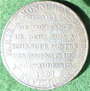 France, Monneron brothers, bronze 2 Sols 1791