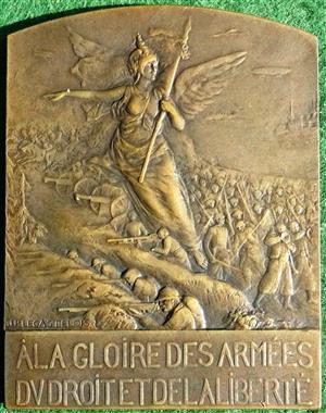 France, A La Gloire des Armes (To the Glory of the Armies), bronze rectangular medal (1916) by J-P Legastellois