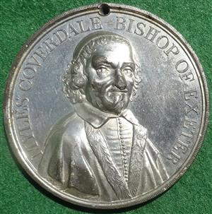 Myles Coverdale, Bishop of Exeter, Tercentenary of English Bible 1835, white metal medal