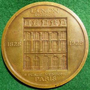 Insurance, L'Union Incendie, Centenary, Bronze Medal, 1928, by F P Niclauss