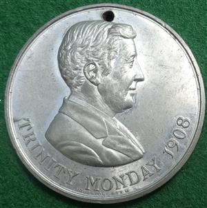 Sutton Coldfield Trinity Monday 1908, white metal medal by Vaughton