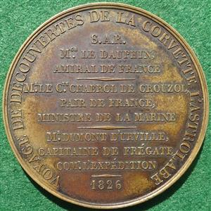 France, Charles X, Voyage of the corvette Astrolabe to the South Seas 1826, bronze medal by AJ Depaulis