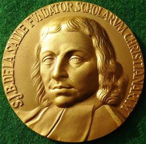Italy / France, Jean-Baptiste de la Salle, Founder of the Institute of the Christian School in Rome, bronze-gilt medal by S Johnson