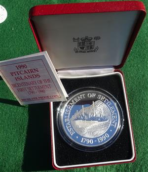 Pitcairn Island, Bicentenary of First Settlement (HMAV Bounty) 1790-1990, medallic fine silver proof 50-Dollars, 65mm, 155.6g (5oz)