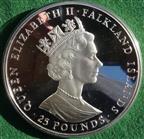 Falkland Islands, Wedding of Prince Andrew and Sarah Ferguson 1986, medallic sterling silver proof 25-Pounds, 150g