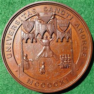 St Andrews University / Dundee University College, bronze prize medal (awarded 1923), St Andrew depicted at centre of religious scene, rev. date 1922-23 within thistle and laurel wreath, awarded around to Margaret Ewen Ducat